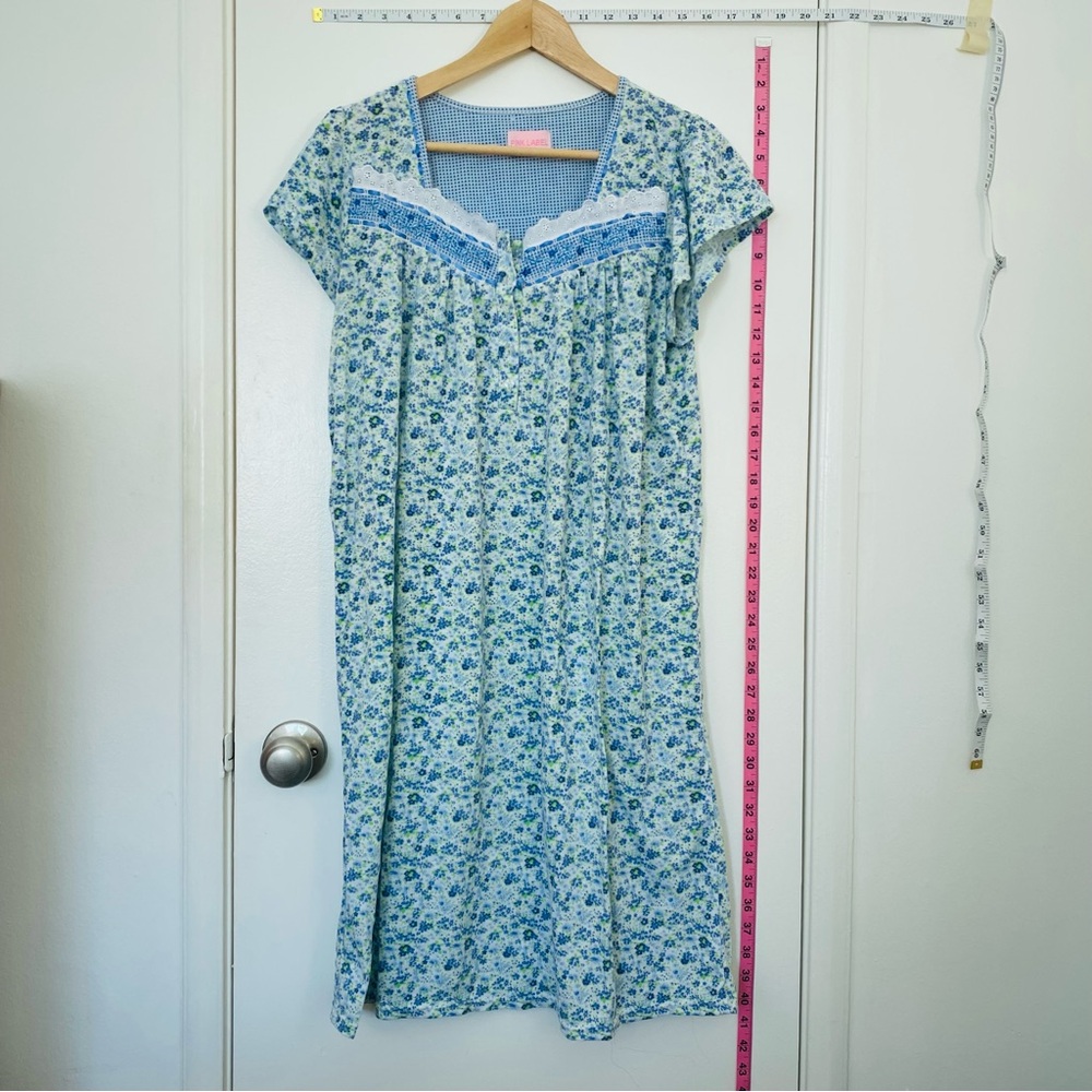 Pink Label Vintage Blue Floral Muumuu Nightgown / House Dress